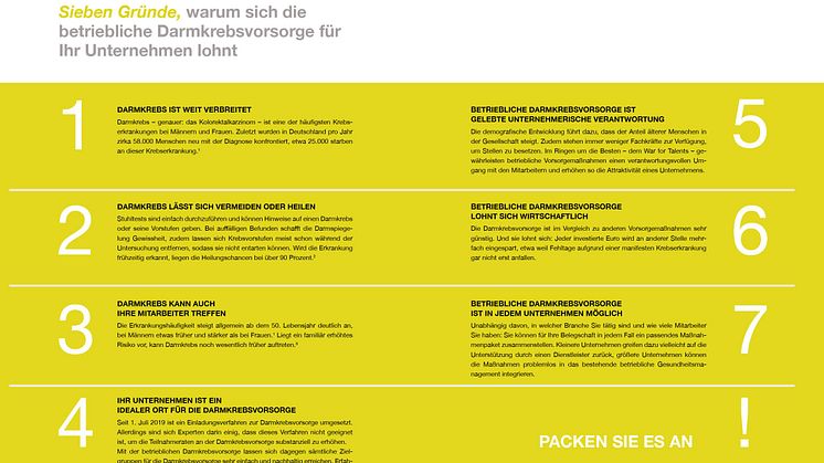 7 Gründe für die betriebliche Darmkrebsvorsorge