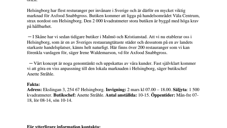 Axfood Snabbgross öppnar i Helsingborg