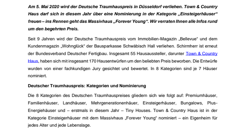 Deutscher Traumhauspreis: Town & Country Haus mit „Forever Young“ nominiert