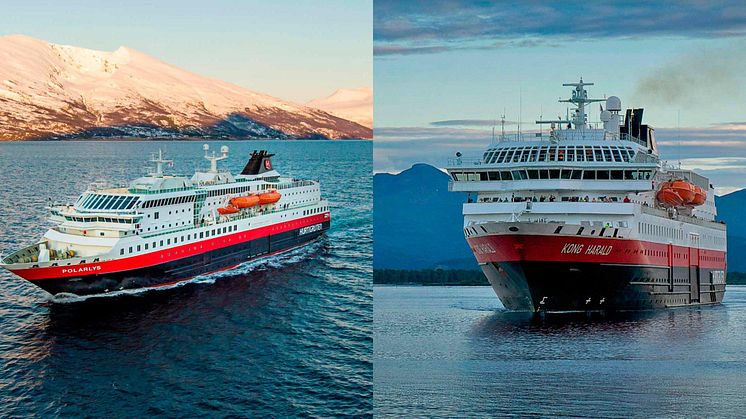 MS Polarlys and MS Kong Harald, our newly refurbished ships PHOTO: ØRJAN BERTELSEN AND GIANCARLO CASTRICHELLA (GUEST IMAGE)