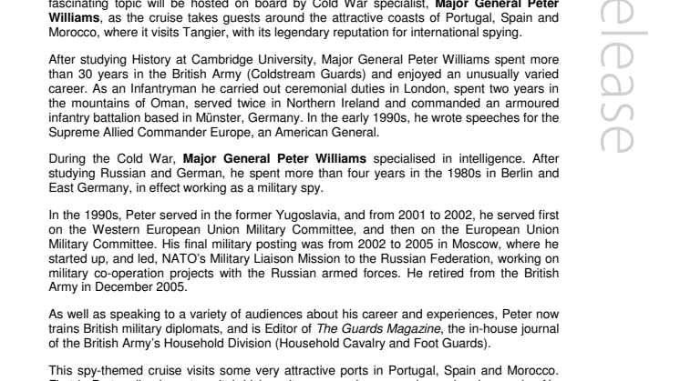 Top secret! Major General Peter Williams hosts an ‘Espionage’ theme aboard Fred. Olsen’s ‘Africa & Algarve’ cruise
