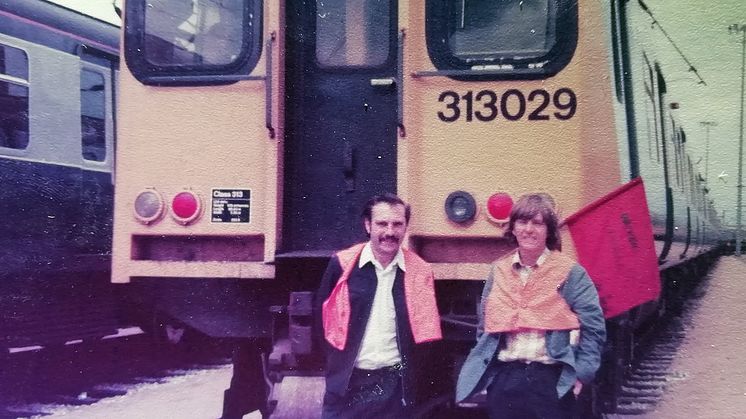 Retired driver Ian Twells, right, and colleague Reggie Gant with one of the old Moorgate trains in 1979