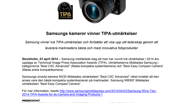 Samsungs kameror vinner TIPA-utmärkelser 
