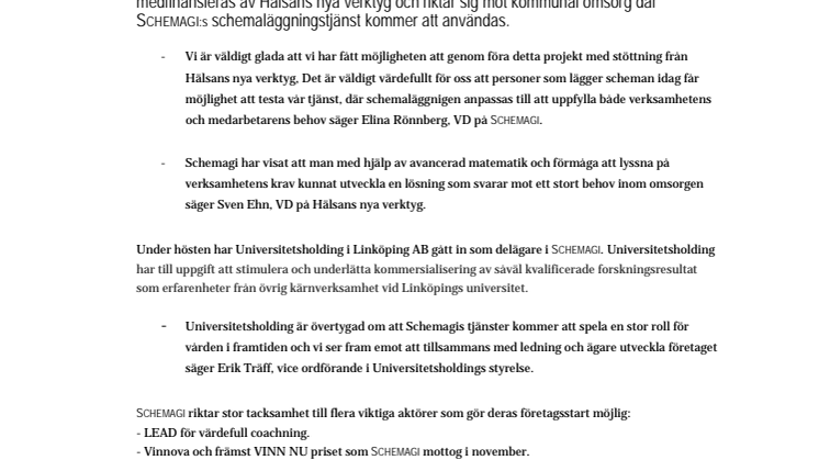 SCHEMAGI hjälper hemtjänsten att lägga rättvisa scheman