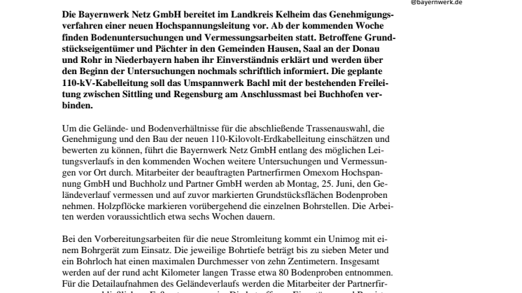 Bayernwerk beginnt mit Bodenuntersuchungen für Anschluss Bachl