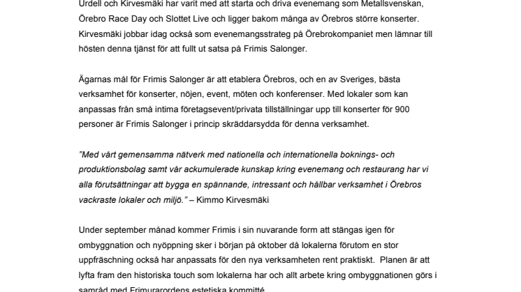 Frimis Salonger - Örebros ”nya” evenemangs- och nöjespalats