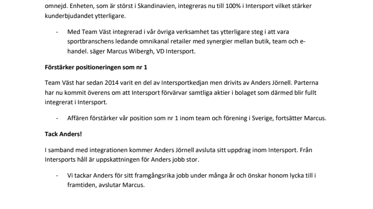 Skandinaviens största Teamverksamhet - nu 100 % integrerad i INTERSPORT 