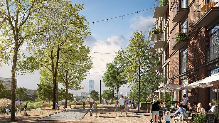 Visionsbild för området Öster om Hyllievångsparken. Illustration: Normaimages
