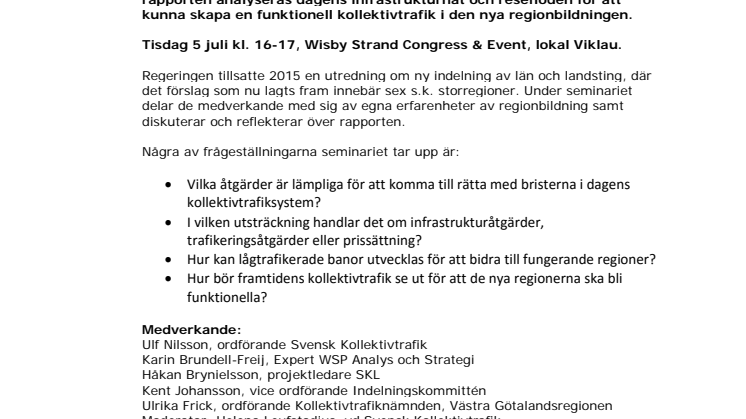 Inbjudan Almedalen: ny rapport om kollektivtrafik för nya funktionella regioner