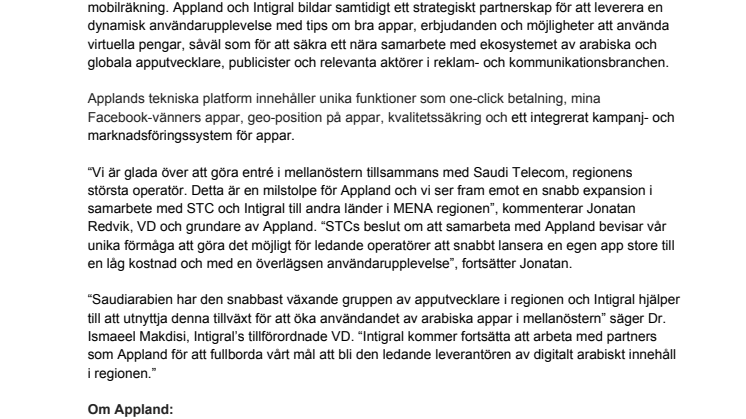 Svenska Startup-bolaget Appland Levererar App Store till Telekomoperatören STC för Android, iPhone/iPad och BlackBerry