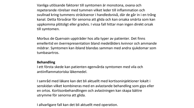 Morbus de Quervain – smärta och upphakningar i tummen