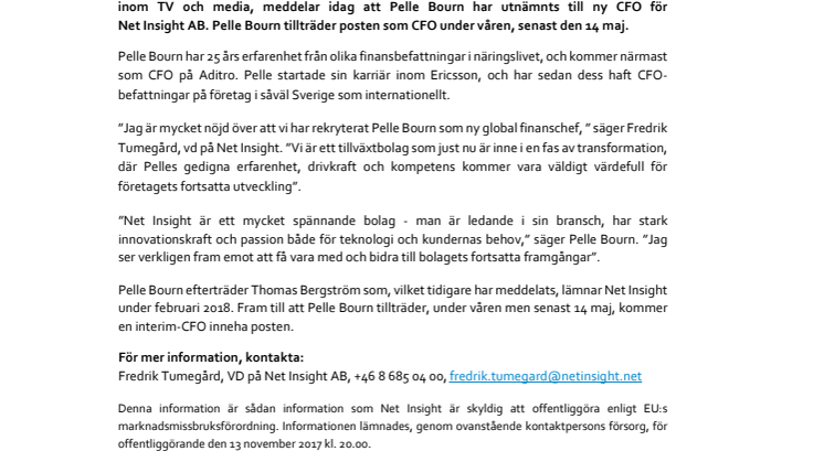 Net Insight utser ny global finanschef