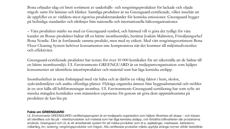 Greenguard-märkta produkter bra för inomhusmiljön
