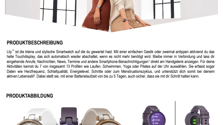 Datenblatt Garmin Lily Sport