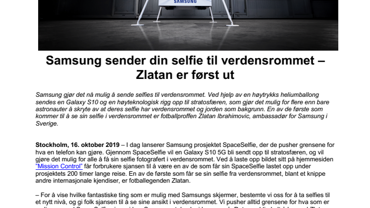 Samsung sender din selfie til verdensrommet – Zlatan er først ut
