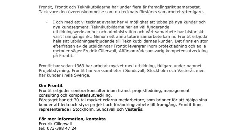 Frontit AB och Teknikutbildarna i Norden AB i samarbete
