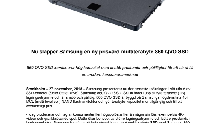 Nu släpper Samsung en ny prisvärd multiterabyte 860 QVO SSD
