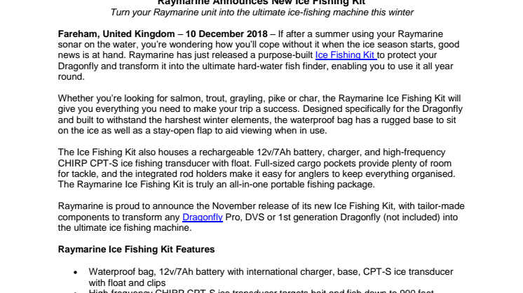 Raymarine Announces New Ice Fishing Kit