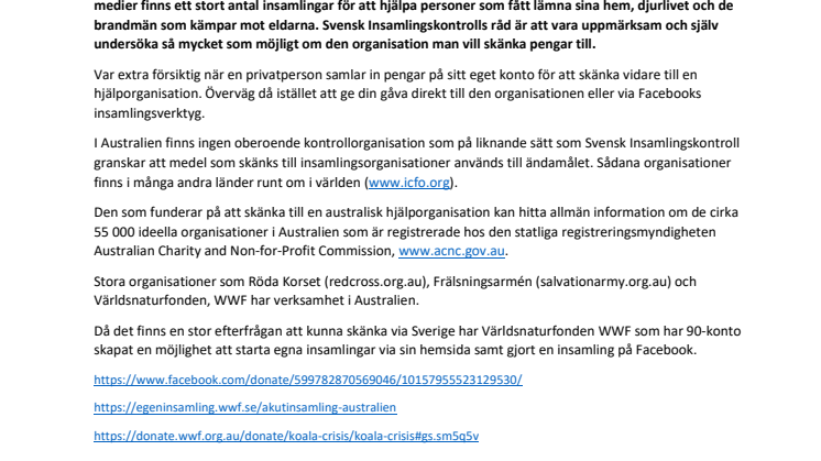 Insamlingar med anledning av skogsbränderna i Australien