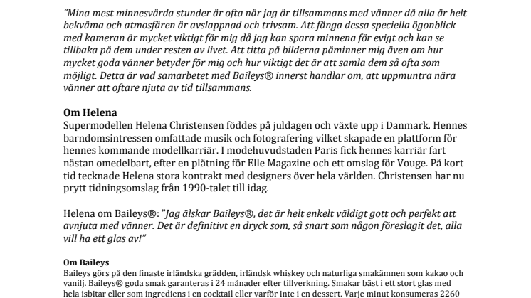 Ta tid för dina vänner - Helena Christensen i samarbete med Baileys®