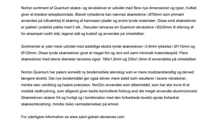 Udvidet sortiment af Quantum skære- og skrubskiver