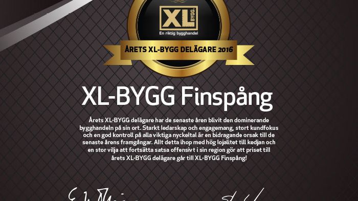 Årets XL-BYGG delägare 2016 är XL-BYGG Finspång