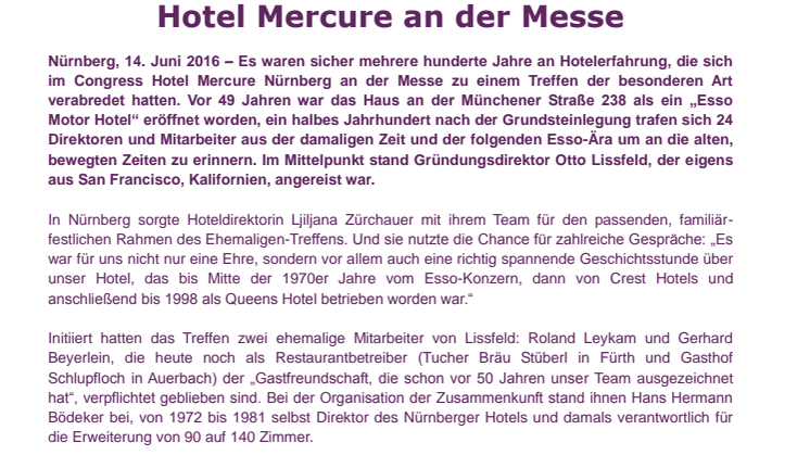 ​50 Jahre nach der Grundsteinlegung: Ehemaligen-„Esso“-Treffen im Congress Hotel Mercure an der Messe
