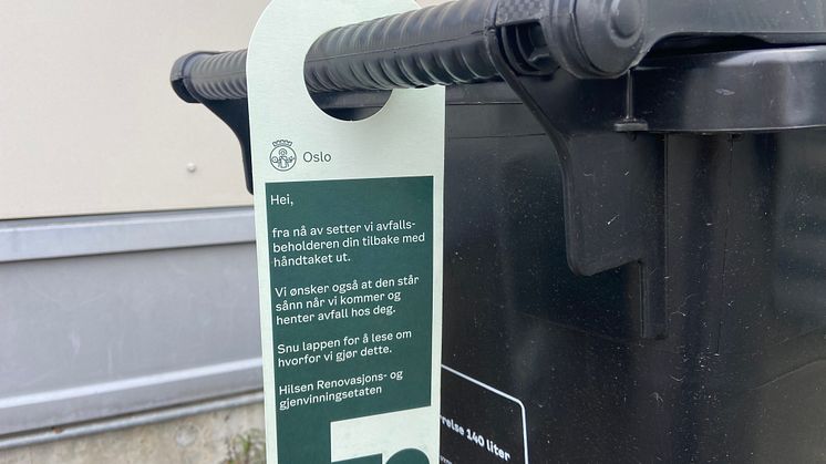 Nå får mange i Oslo denne lappen på beholderen sin (foto: Jørgen Bakke Fredriksen)