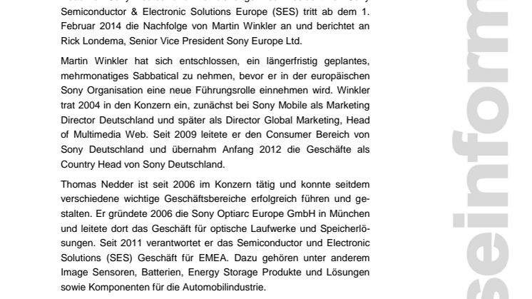Sony Deutschland ernennt neuen Country Head: Thomas Nedder folgt auf Martin Winkler