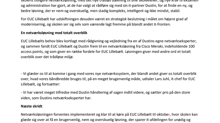 Dustin hjælper EUC Lillebælt med valg af fleksibel netværksløsning