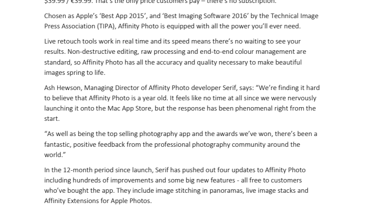 Celebrate Affinity Photo’s first birthday with 20% off in the Mac App Store