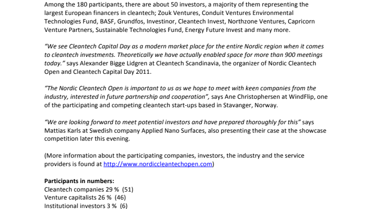 Speed & seed business dating: More than 300 meetings scheduled at Cleantech Capital Day today.