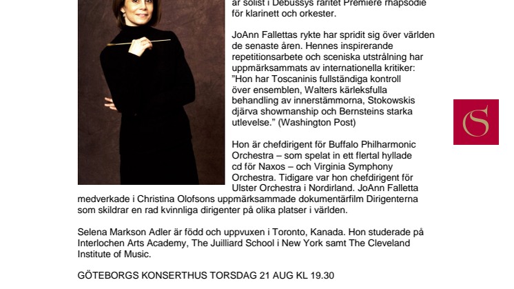 Banbrytande dirigenten JoAnn Falletta kommer till Göteborg 