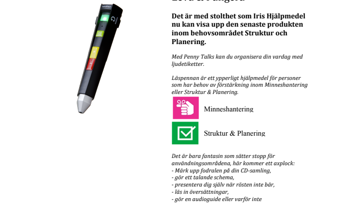 Iris Hjälpmedel lanserar: Läspennan Penny Talks på Leva & Fungera