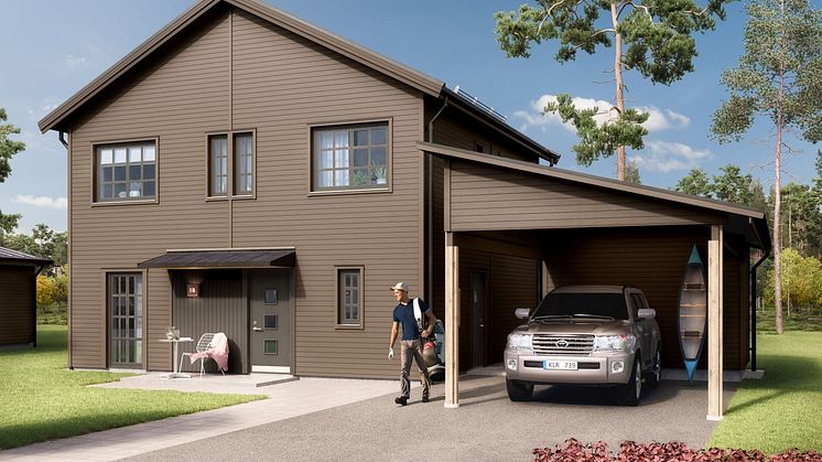 Kv Hällmarken - 3D-bild av de fristående 2-planshusen i etapp 2