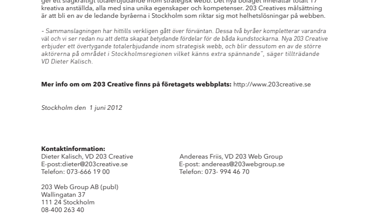 203 Creative går live - nytänkande komplett byrå inom strategisk webb