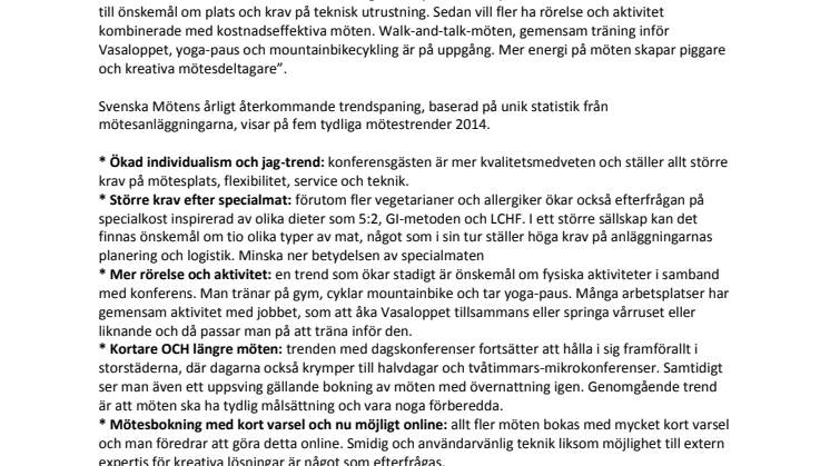 Årets Mötestrender 2014  – Svenska Möten listar fem trender