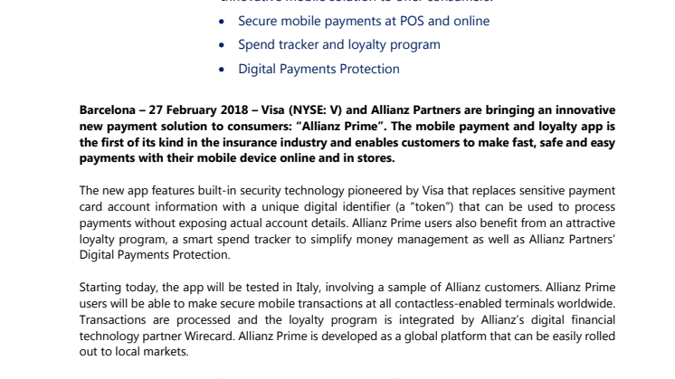 Allianz and Visa launch mobile payment and loyalty app