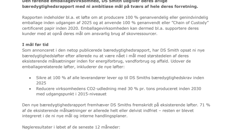 DS Smith vil levere 100 % genanvendelig eller genindvindelig emballage inden 2025