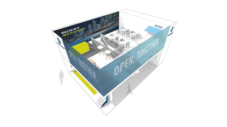 The BPW stand, from a bird's eye view: BPW lures visitors upstairs with networking and get-togethers, downstairs with high-tech innovation. 