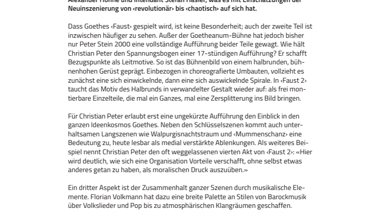 Rote Fäden in einem komplexen Geschehen. Neuinszenierung von Goethes ‹Faust 1 und 2› im Gespräch