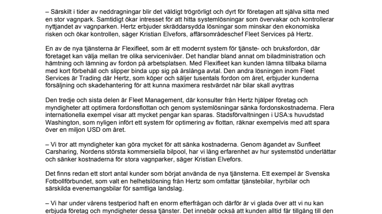 Hertz satsar på flexibel fordonshantering