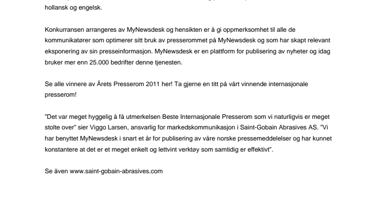 Saint-Gobain Abrasives vinner av Årets Presserom 2011