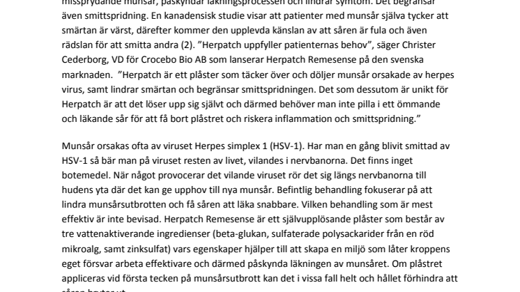 Ett nytt självupplösande plåster mot munsår – nu finns Herpatch på apotek