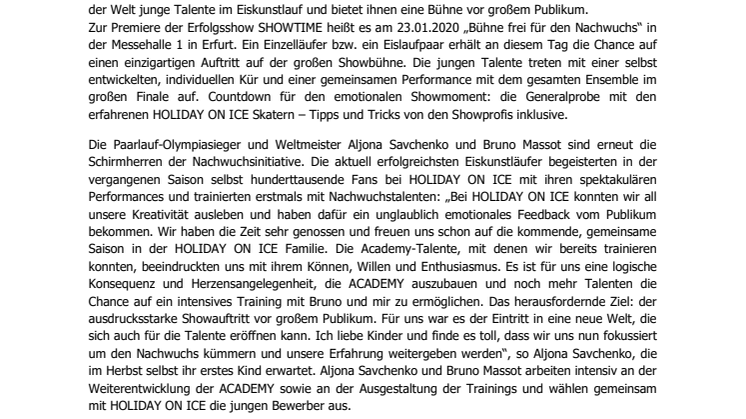 HOLIDAY ON ICE ACADEMY startet Talentaufruf für Erfurt – Aljona Savchenko und Bruno Massot unterstützen die Nachwuchsinitiative