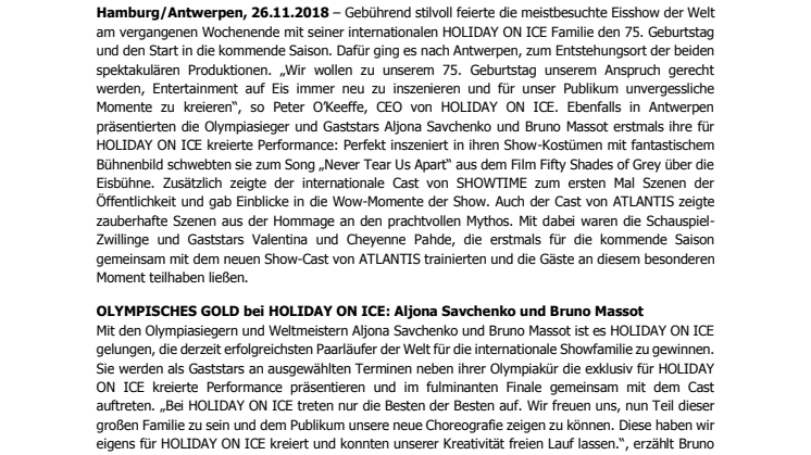 Let’s celebrate: HOLIDAY ON ICE feiert im belgischen Antwerpen Auftakt zur 75. Saison