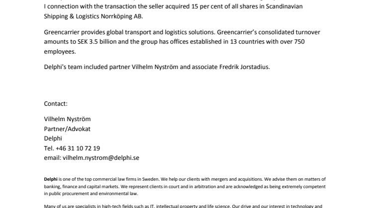 Delphi advised Greencarrier on acquisition