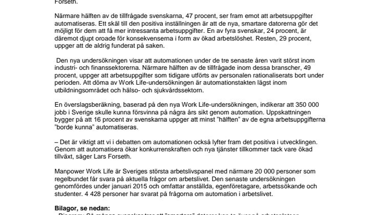 ​Ny Work Life-undersökning: Närmare hälften av svenskarna positiva till automation