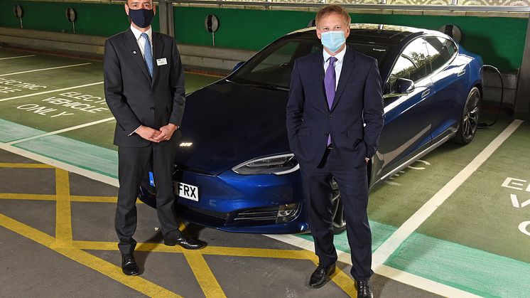 Transport Secretary Grant Shapps opens rail's largest Electic Vehicle charging hub at Hatfield Station