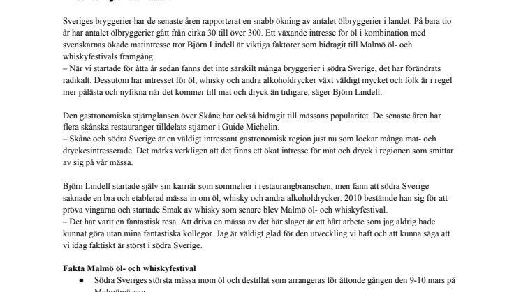Malmö öl- och whiskyfestival räknar med besöksrekord  – “ökat intresse för mat och dryck i regionen”